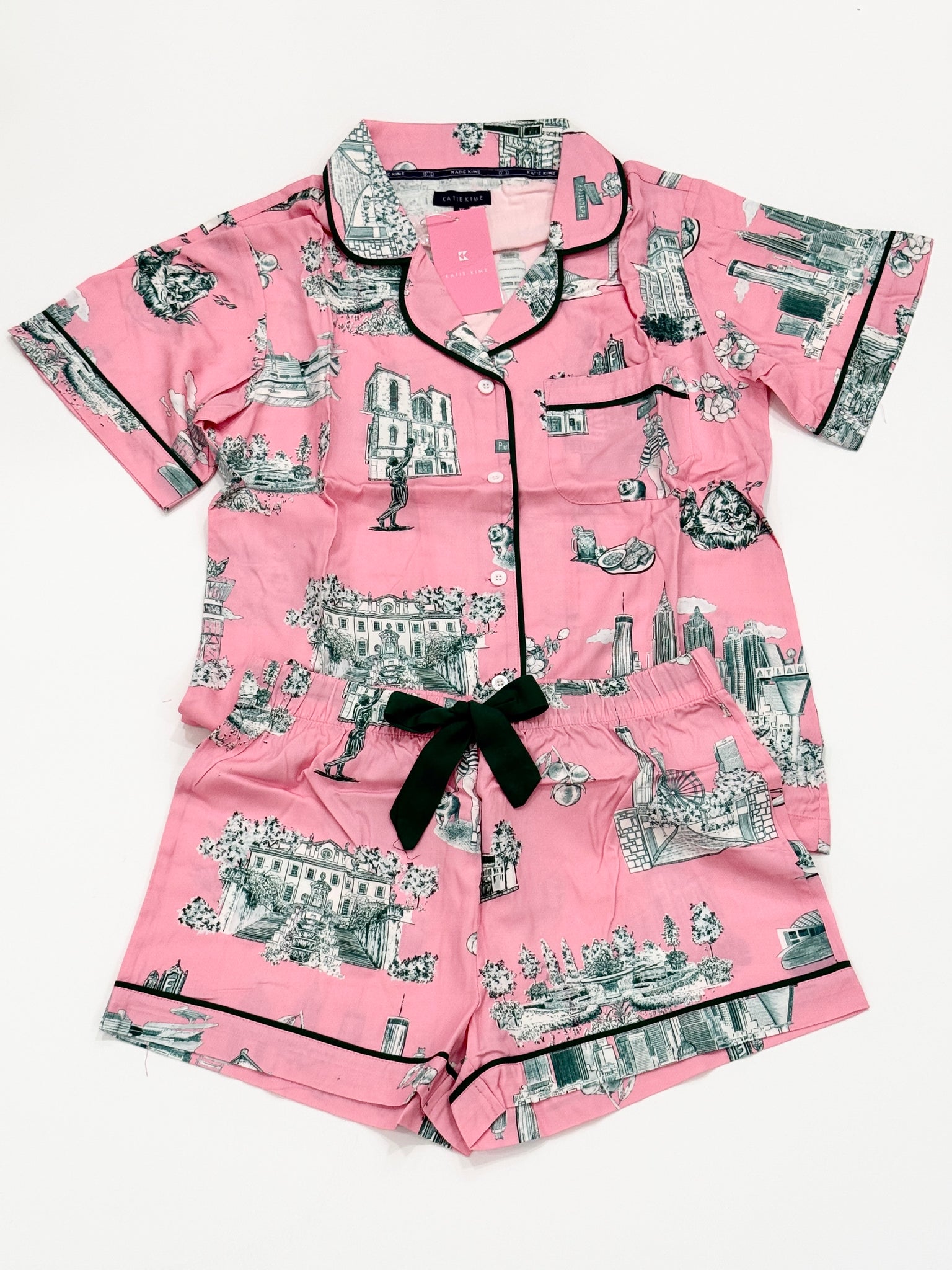 Atlanta Toile Pajama Shorts Set (Blue Pink) by Katie Kime