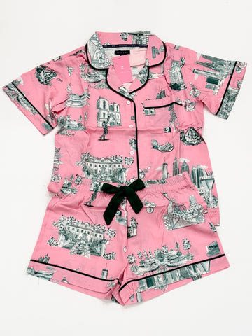 Atlanta Toile Pajama Shorts Set (Blue Pink) by Katie Kime