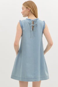 Chambray Sleveless Dress Frayed Detail