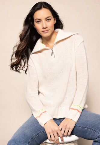 Powder Posh Quarter-Zip Sweater in Frosting