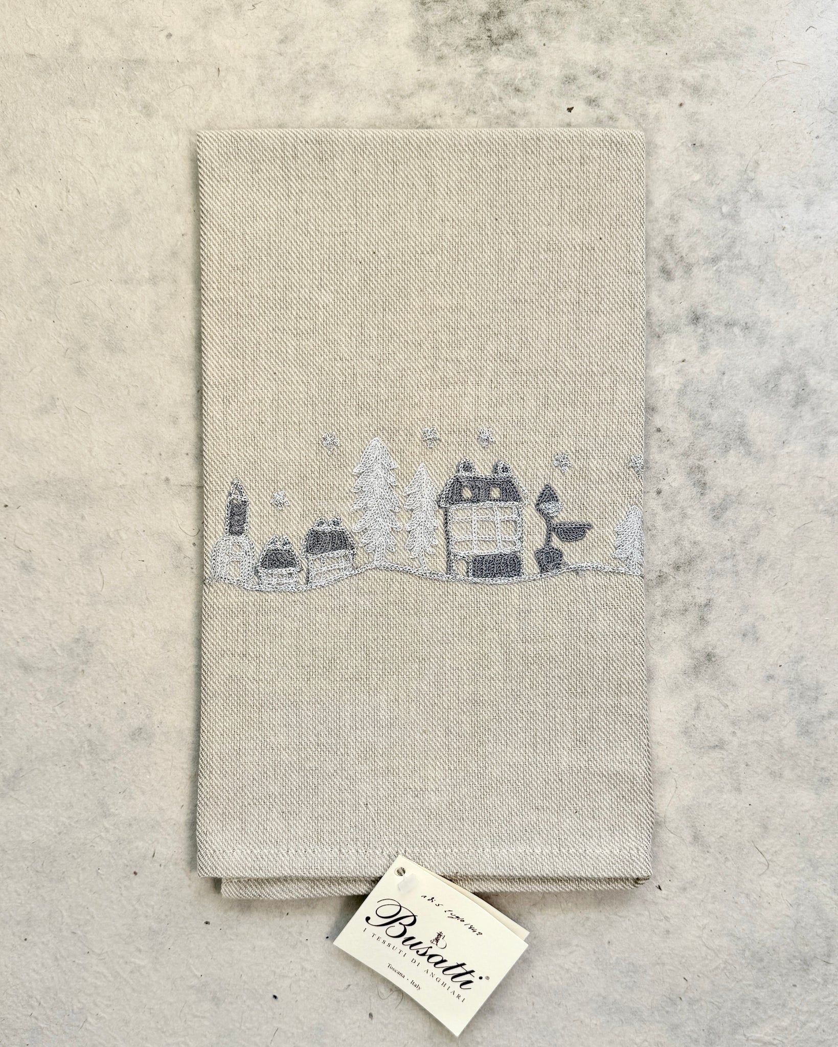 Landscape on Taupe Due Olive Kitchen Towel (COL.37 EMBR.PAESAGGIO17, TWO TONE AS CSN013)