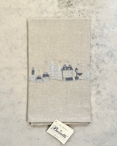 Landscape on Taupe Due Olive Kitchen Towel (COL.37 EMBR.PAESAGGIO17, TWO TONE AS CSN013)