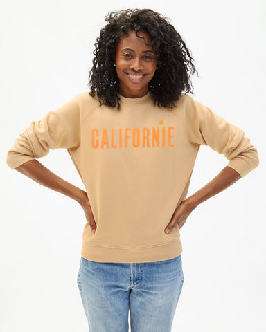 Sweatshirt - Sand w/ Neon Orange Printed Californie