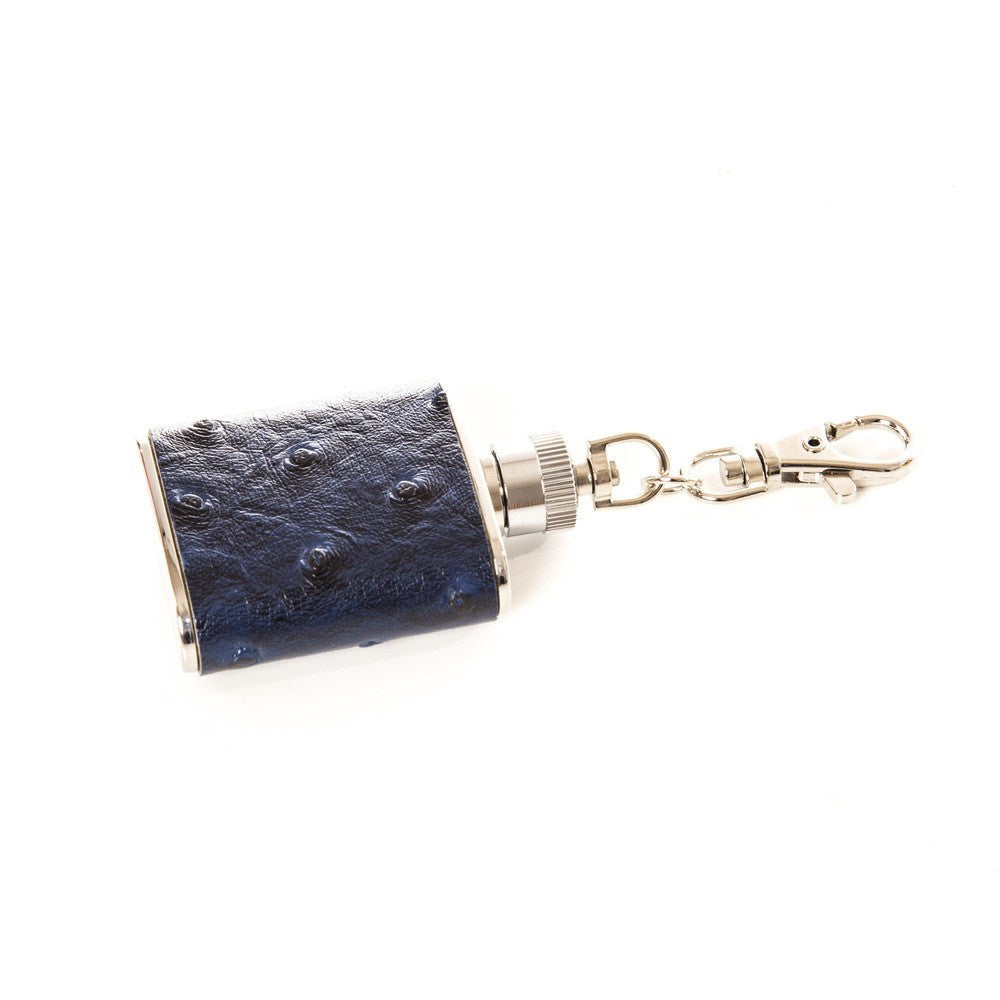 The Mini Keychain Flask - Blue Ostrich Leather