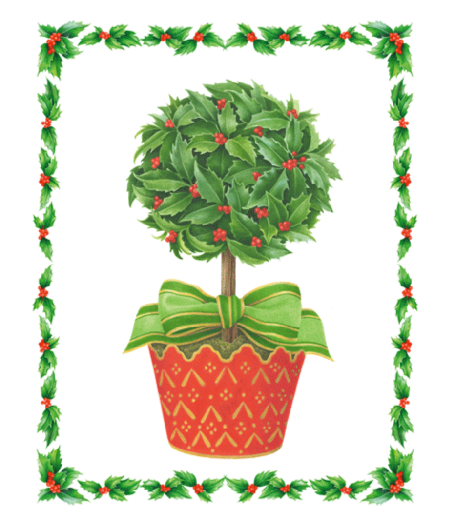 Holly Topiary in Red Pot Christmas Card