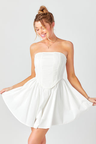 White Strapless Tube Babydoll Mini Dress