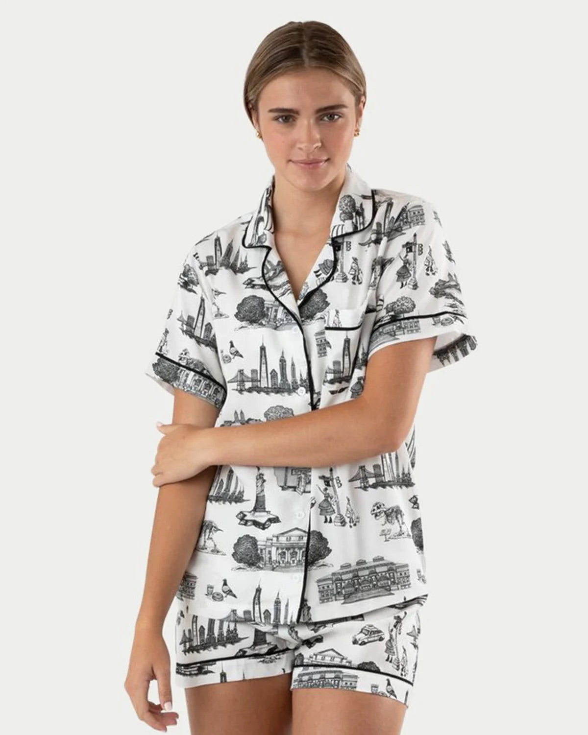 New York Toile Pajama Shorts Set (Black)