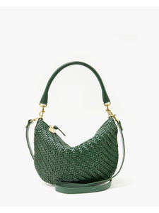 Clare V. Petit Moyen Messenger - Evergreen Woven Zig-Zag