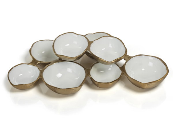 Small Cluster of Eight Serving Bowls - Gold and White