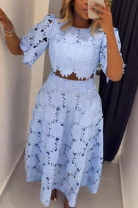 Blue Floral Cutout Two-Piece Set