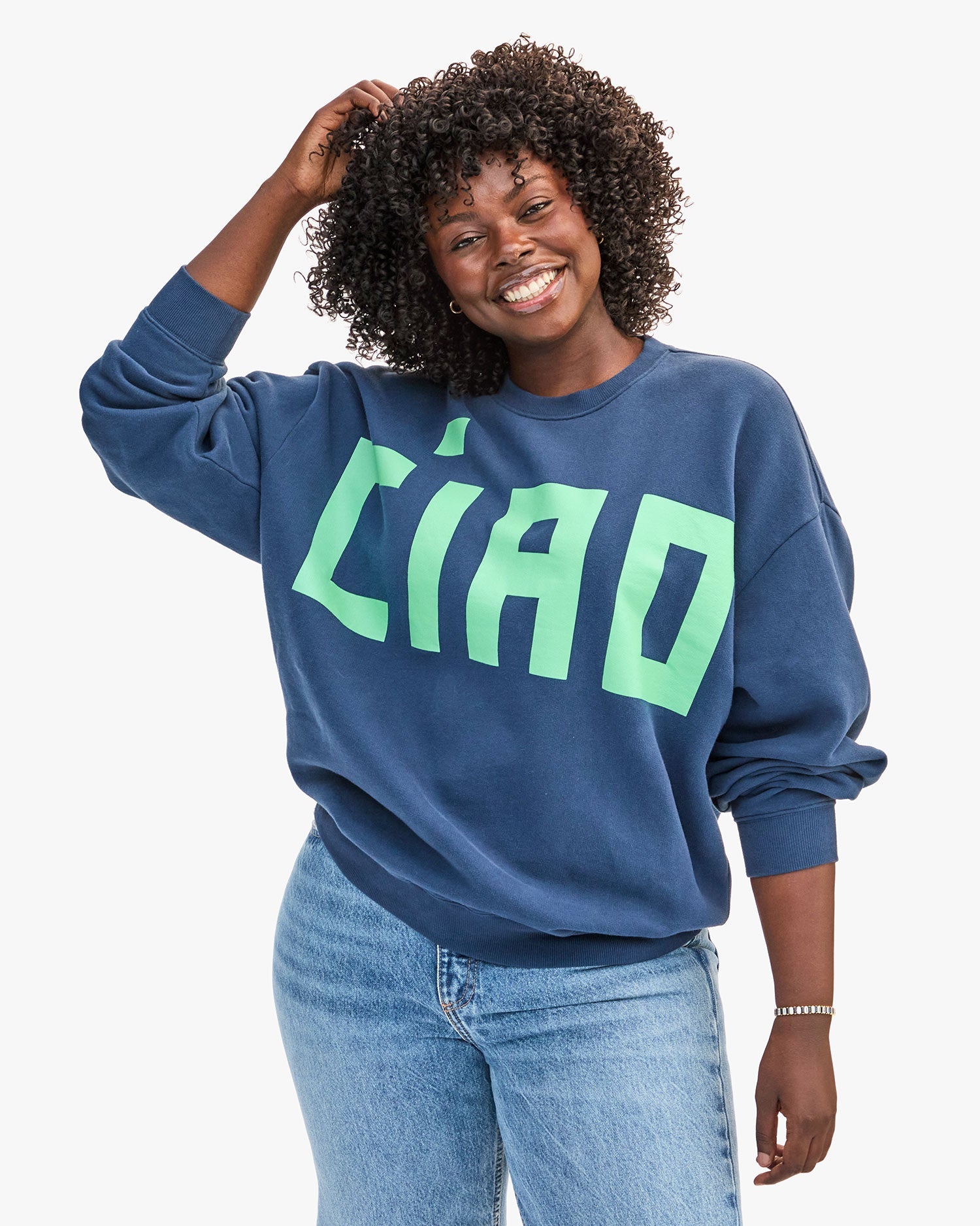 Clare V Oversized Sweatshirt - Navy w/ Mint Grand Block Ciao