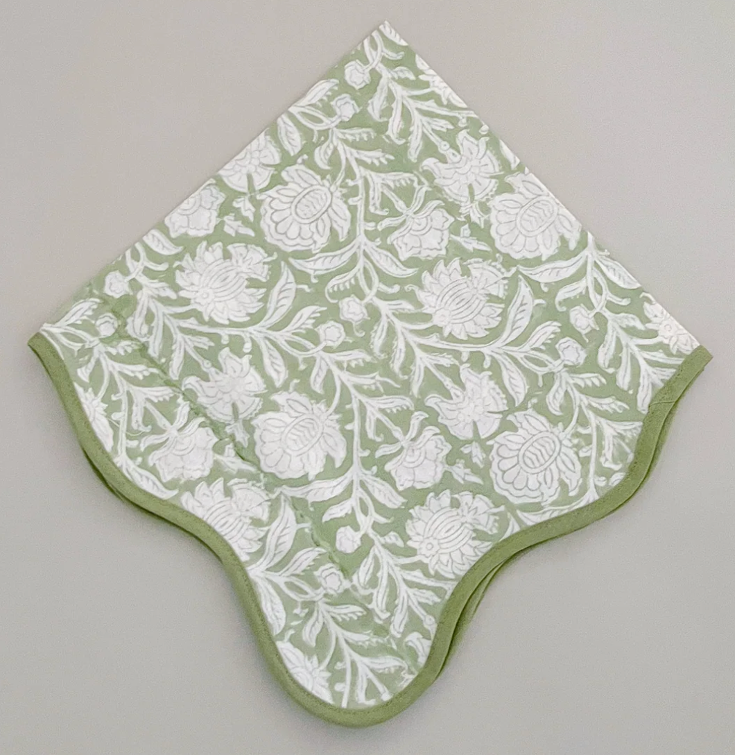 Light Green Block Print Napkins Set 4