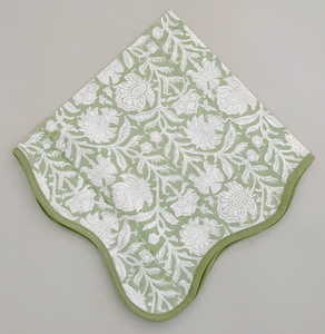 Light Green Block Print Napkins Set 4