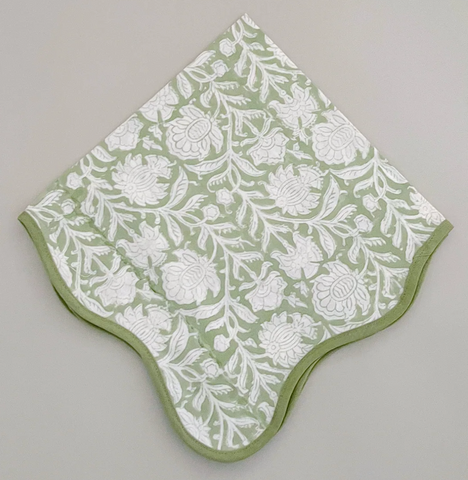 Light Green Block Print Napkins Set 4