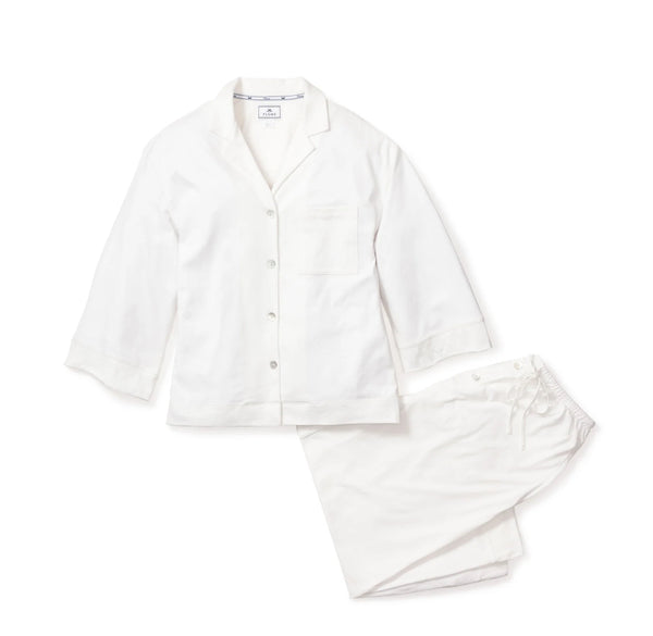 The Olivia Wide Leg Pima Pajama Set in White by Petite Plume