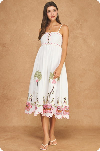 Embroidered Palm Tree Long Dress