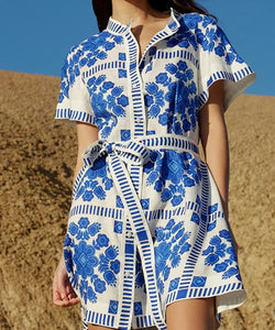 Blue and White Capri Printed Dress