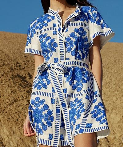 Blue and White Capri Printed Dress