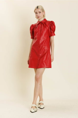 Red Vegan Leather Mini Dress
