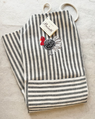 Turkey on Black Pomelo Drawstring Apron (COL.105 EMBR.TURKEY)