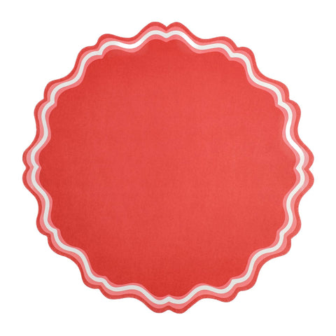 Bright Red Fancy Scallop Paper Placemats