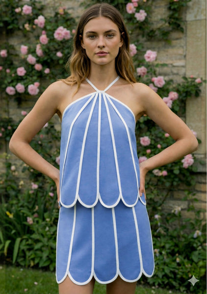 Blue Scallop Mini Skirt and Top Set