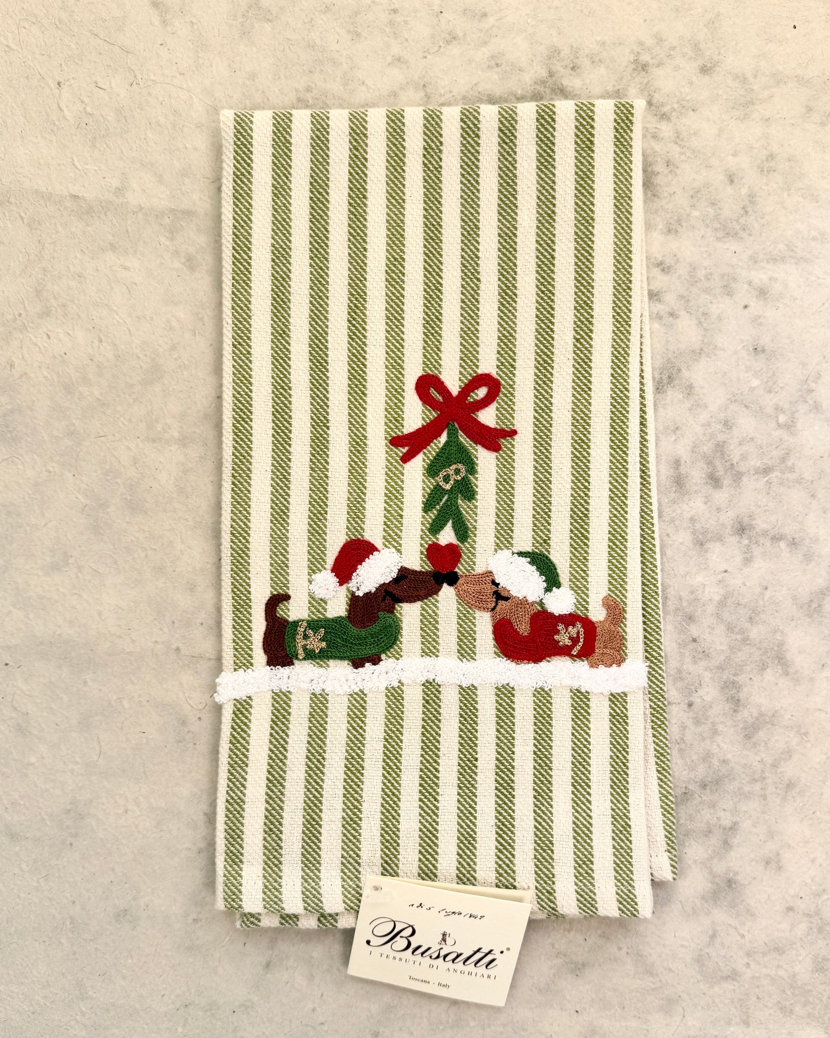 Dachshunds on Sage Pomelo Kitchen Towel (COL.8 EMBR.BASSOTTI INNAM.22)