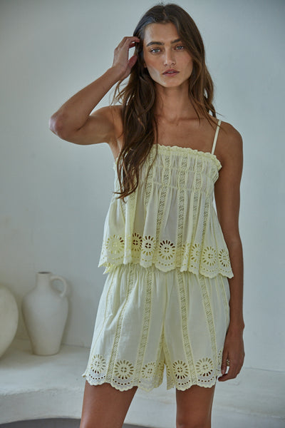 Yellow Eyelet Woven Top and Short Set Ansley