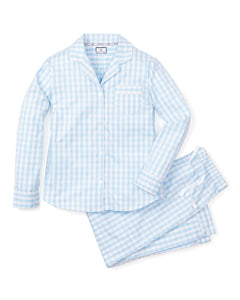 Women's Twill Pajama Set in Light Blue Gingham