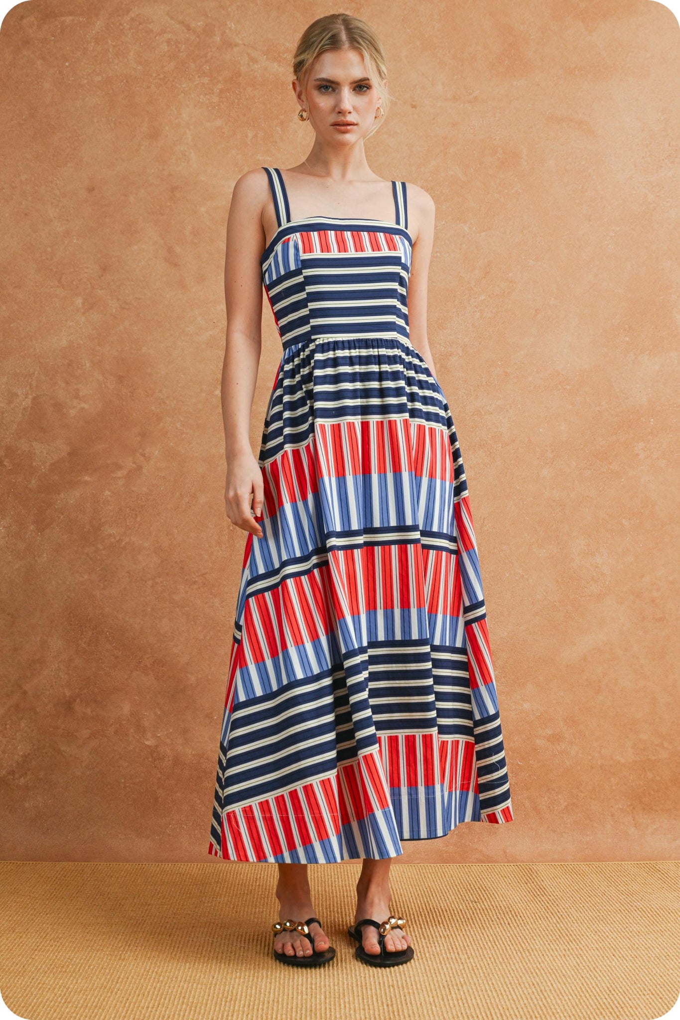Navy/Red Striped Midi Dress – Fresh Ink