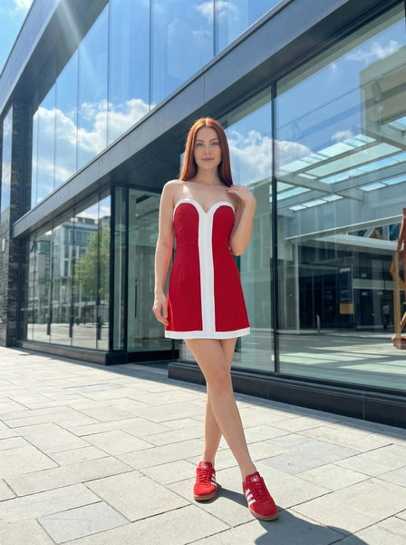 Red Contrast Trim Mini Dress