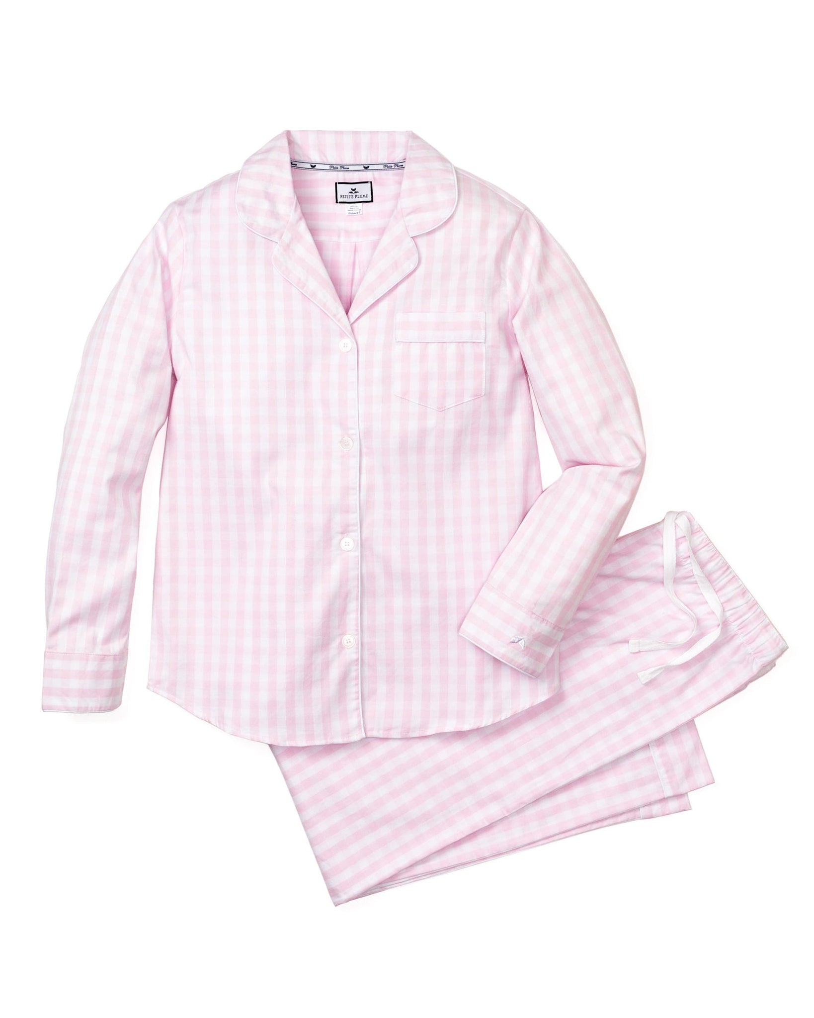 Women's Twill Pajama Set in Pink Gingham by Petite Plume