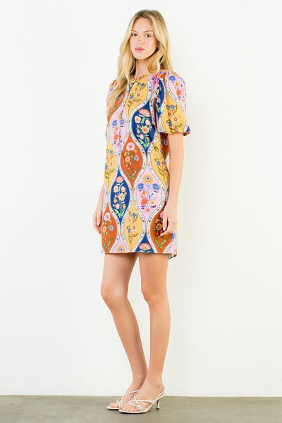 Floral Puff Sleeve Short Dress