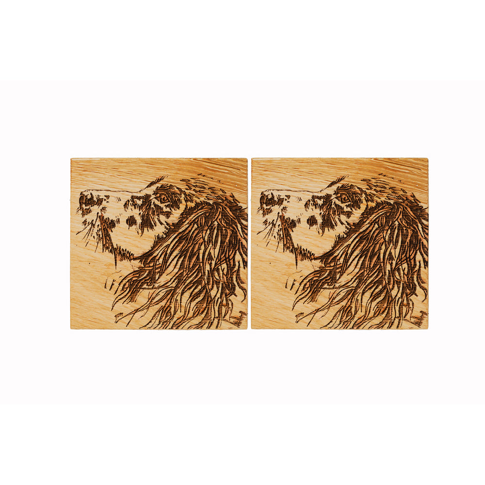 2 Oak Coasters - Spaniel