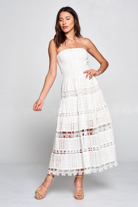 White Eyelet Lace Tube Dress