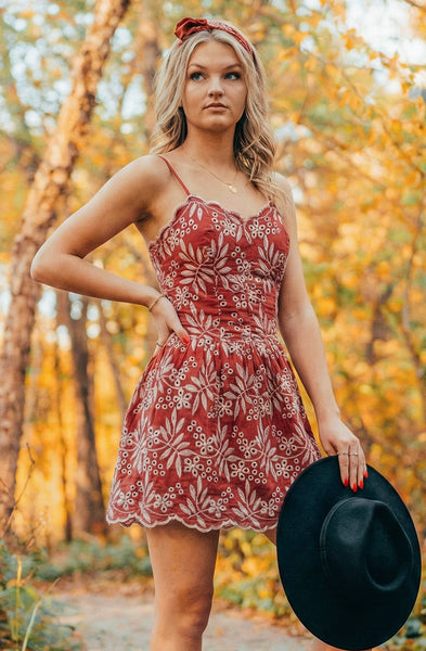 Red Embroidery Tube Mini Dress