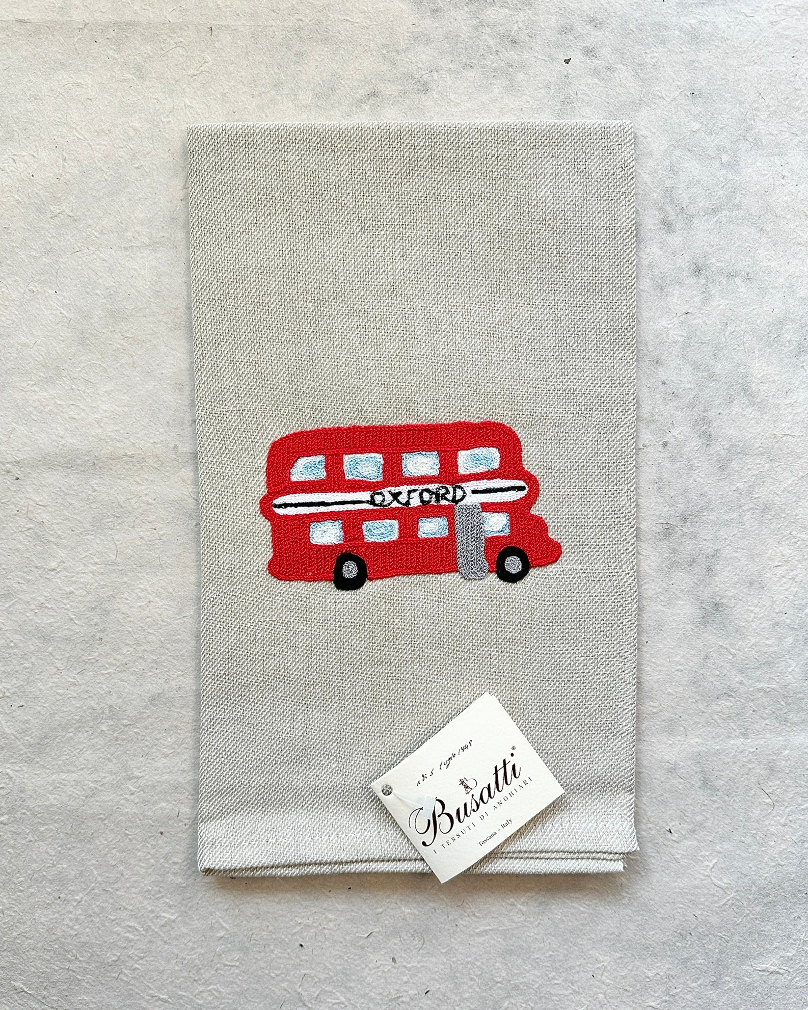 Due Olive Taupe with Double Decker Kitchen Towel (Col. 37, EMBR.OXFORD BUS)