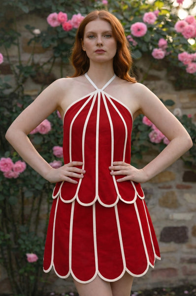 Red Scallop Mini Skirt and Top Set