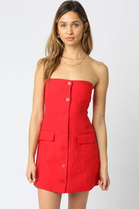 Red Strapless Button Dress