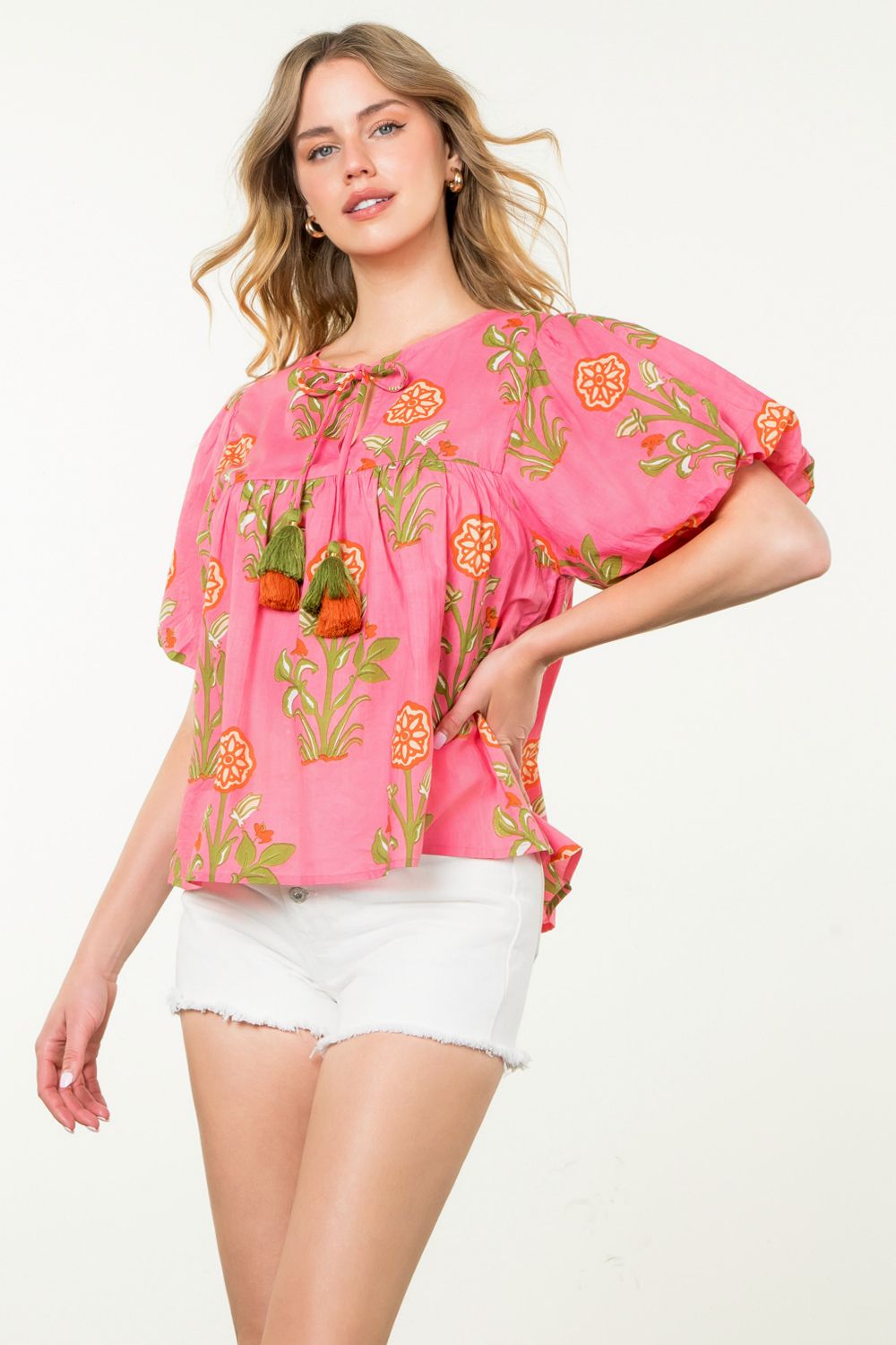 Puff sleeve flower print top