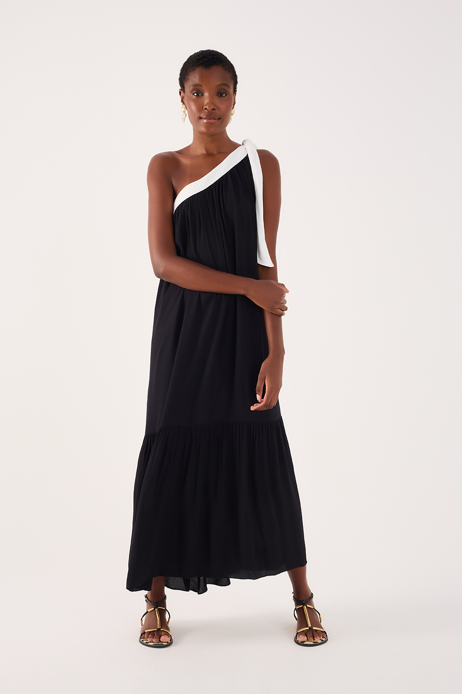 Cropped Bicolor Crepe Dress