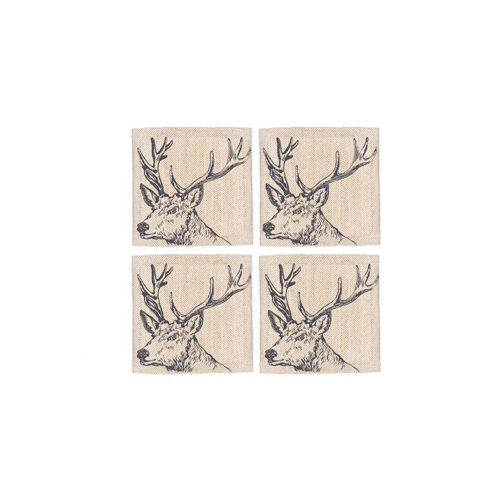 4 Linen Coasters - Stag