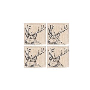 4 Linen Coasters - Stag