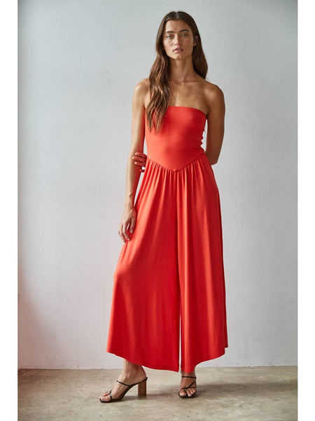 Red Knit Strapless Jumpsuit - Aehea Cherry Tomato