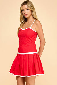 Red/White V-neck Mini Dress