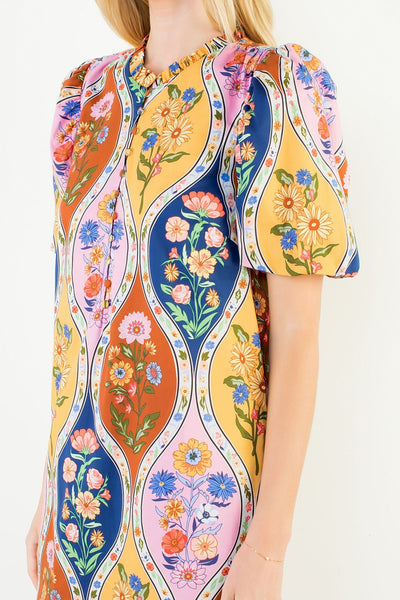 Floral Puff Sleeve Short Dress