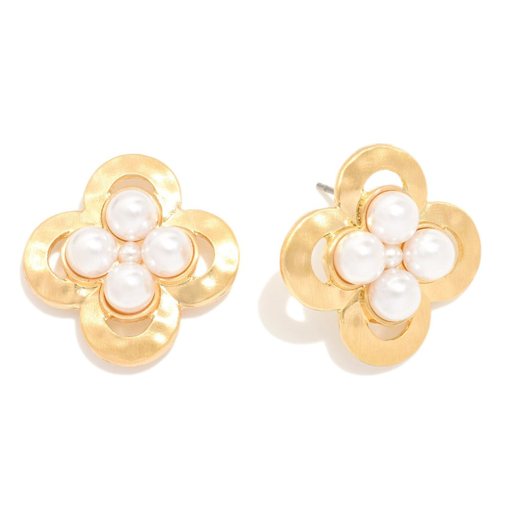 Gold Clover and Pearl Earrings