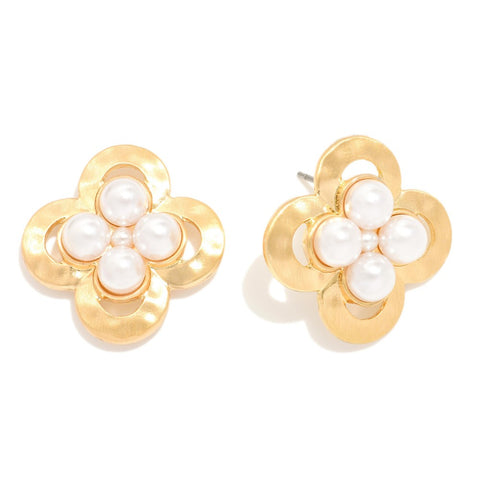 Gold Clover and Pearl Earrings