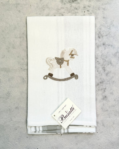 Rocking Horse on Gray Due Fragole Kitchen Towel (COL.25 EMBR.CAVAL15)