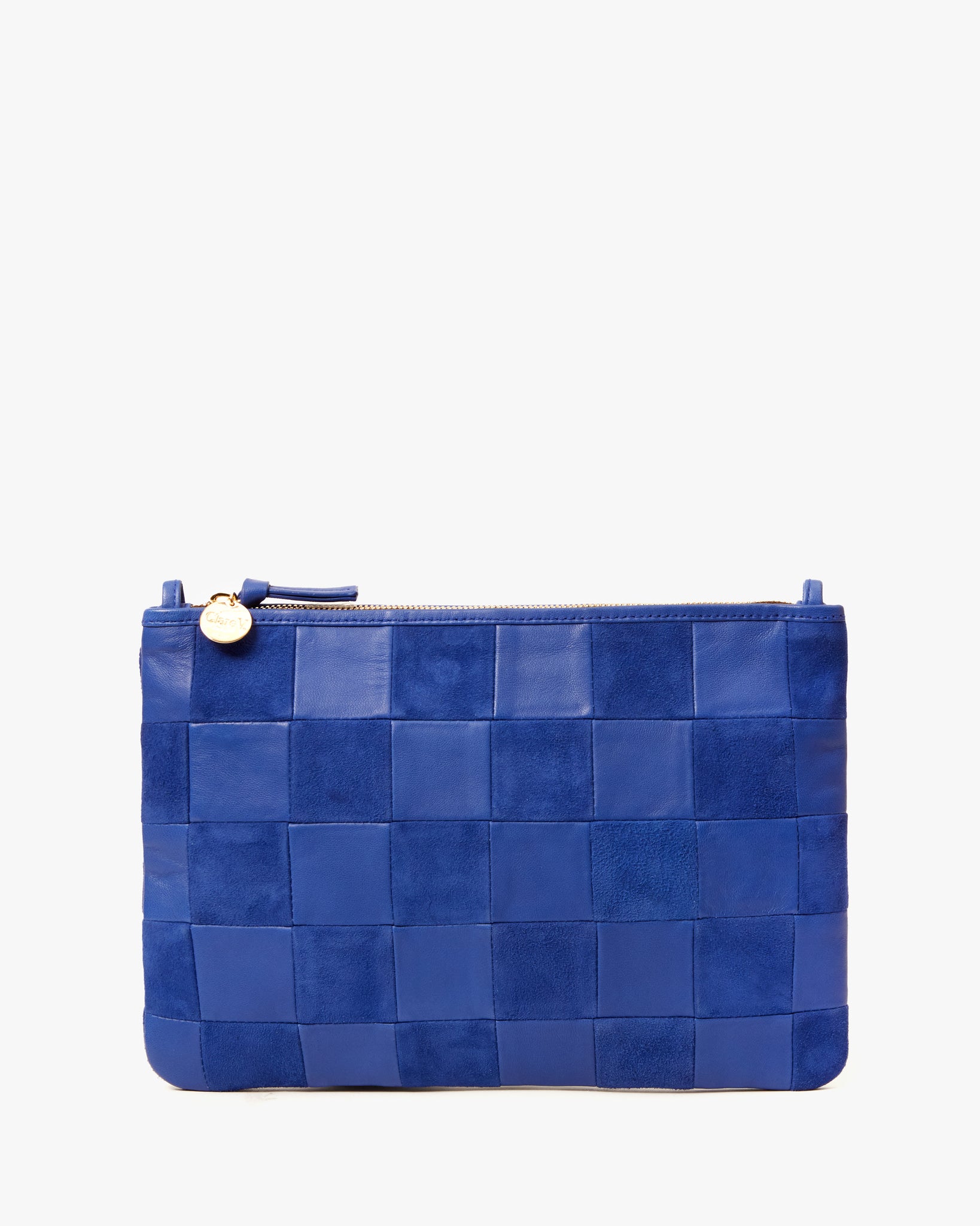 Flat Clutch w/ Tabs - Nappa & Suede Checker, Lagoon